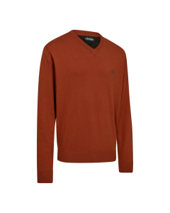 8118 Deerhunter Harrington V-neck Knit - Oak Rust Melange