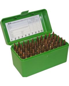24RLLD-50-10 Ammo box 50 round flip-top 375 rem um 375 wby mag green